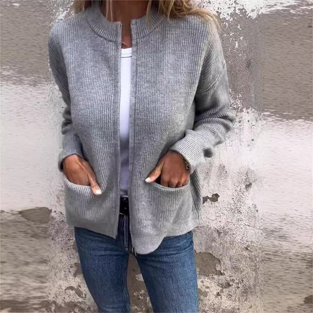 2026 Cross-Border outono inverno feminino nova moda Casual cor sólida bolso Cardigan jaqueta roupas femininas