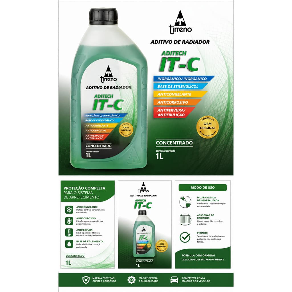 Aditivo Radiador Tirreno Long Life Inorgânico 1L Verde Concentrado