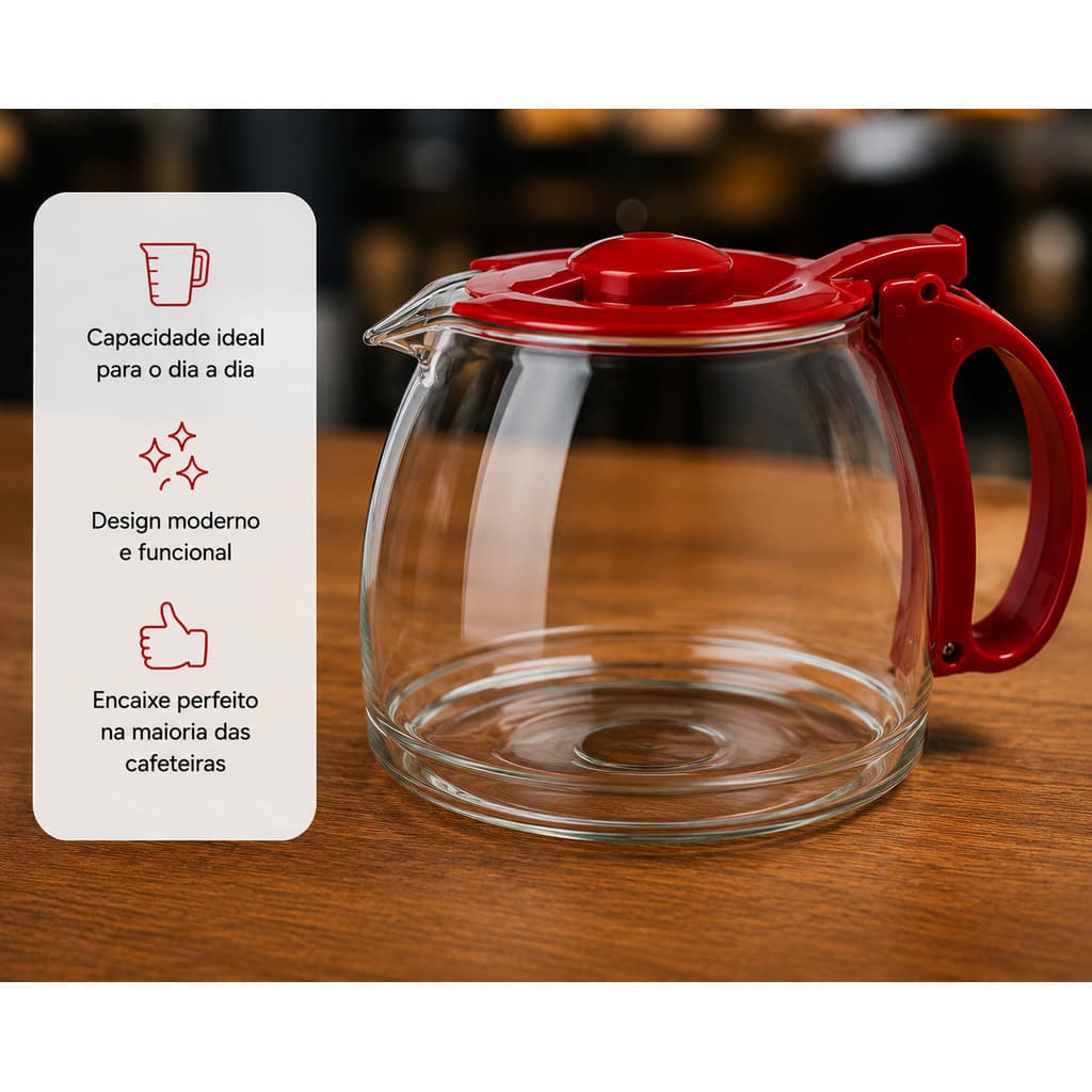 Jarra Para Cafeteira Vidro Lenoxx Easy 18 Vermelha
