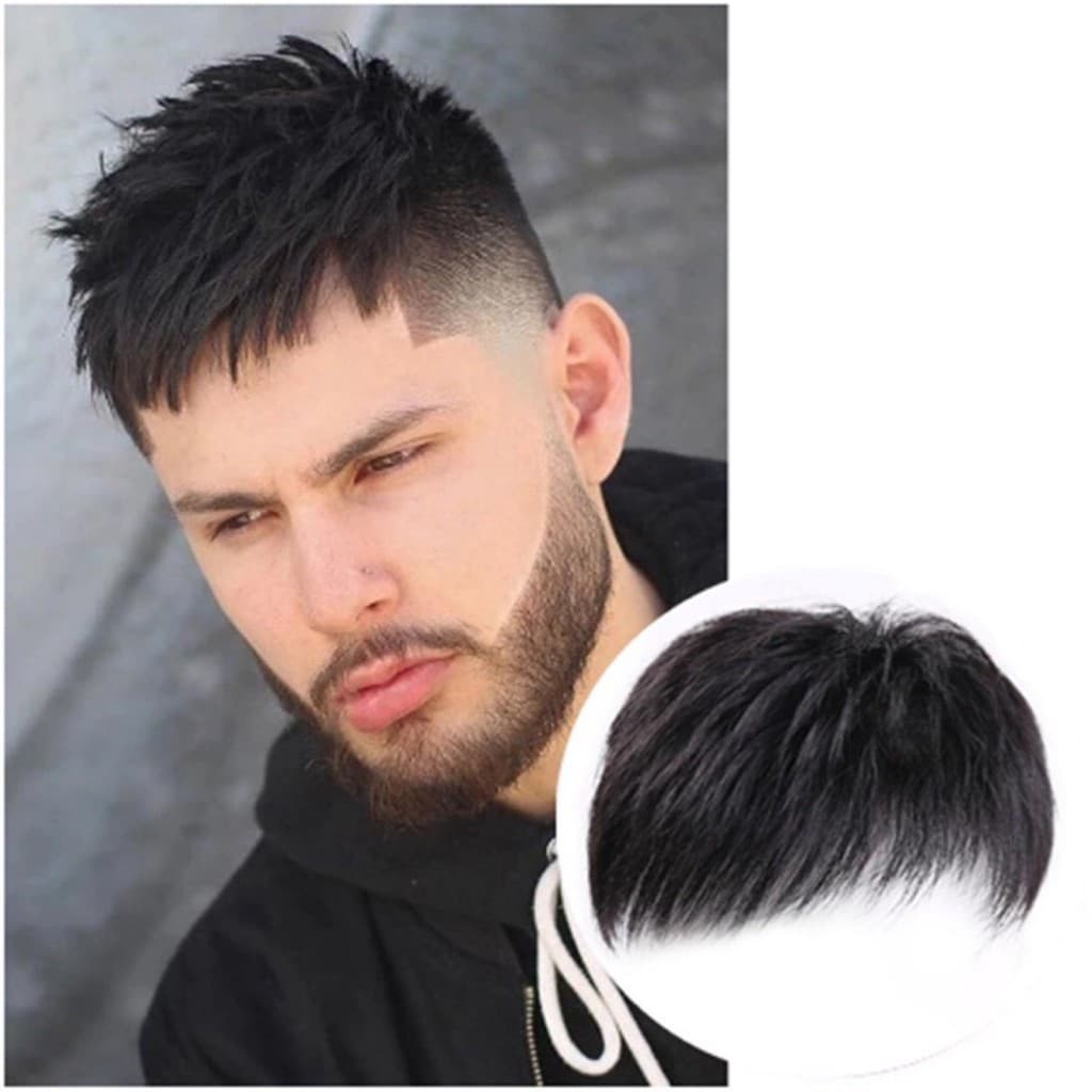 Peruca Masculina De Cabelo Curto , Invisível Para Cobertura Cinza De Ponto Careca