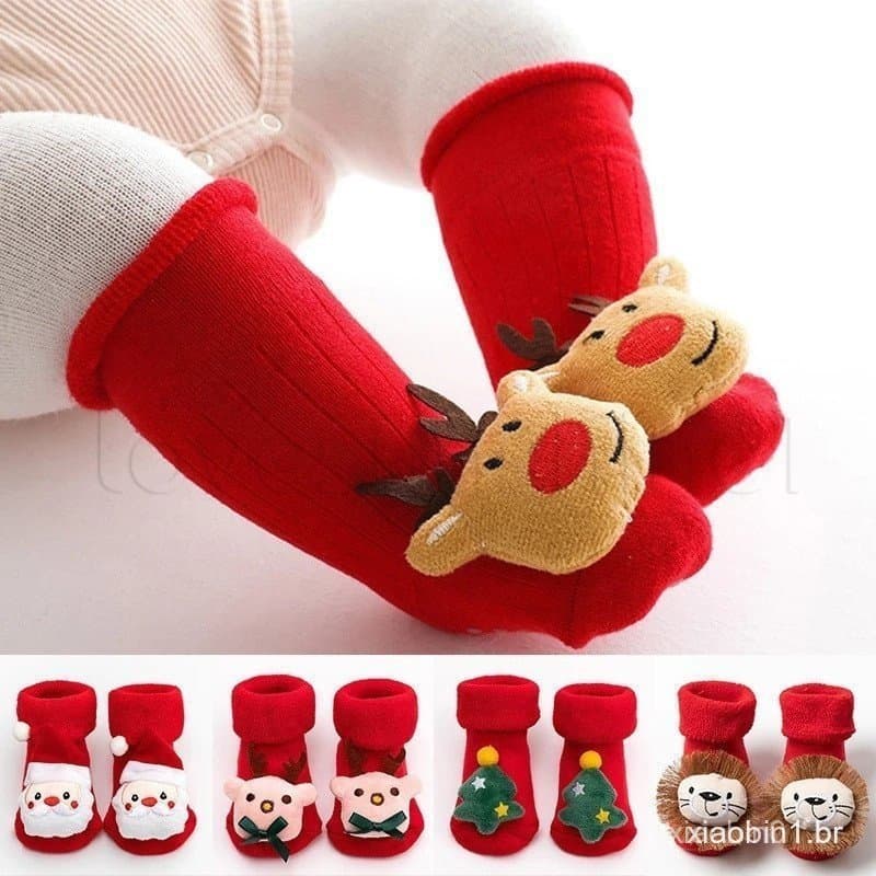 [Natal] Meninos Meninas Desenho Animado De Inverno Papai Noel Meias Quentes/De Para Bebês Curtas Recém-Nascidos/Presente