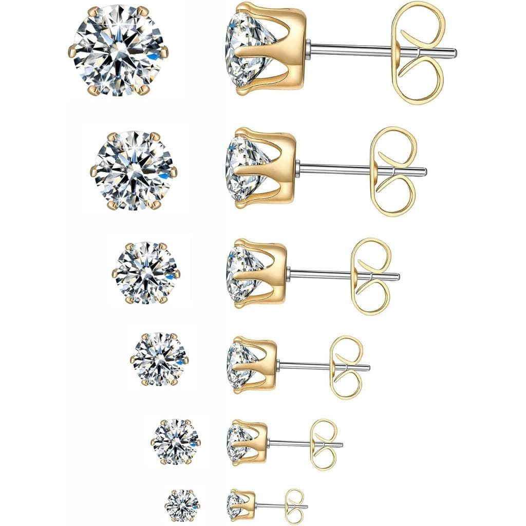 Conjunto de 6 Pares de Brincos, Brincos de Aço Inoxidável 316L com Zircônia Cúbica Transparente para Mulheres e Homens 3