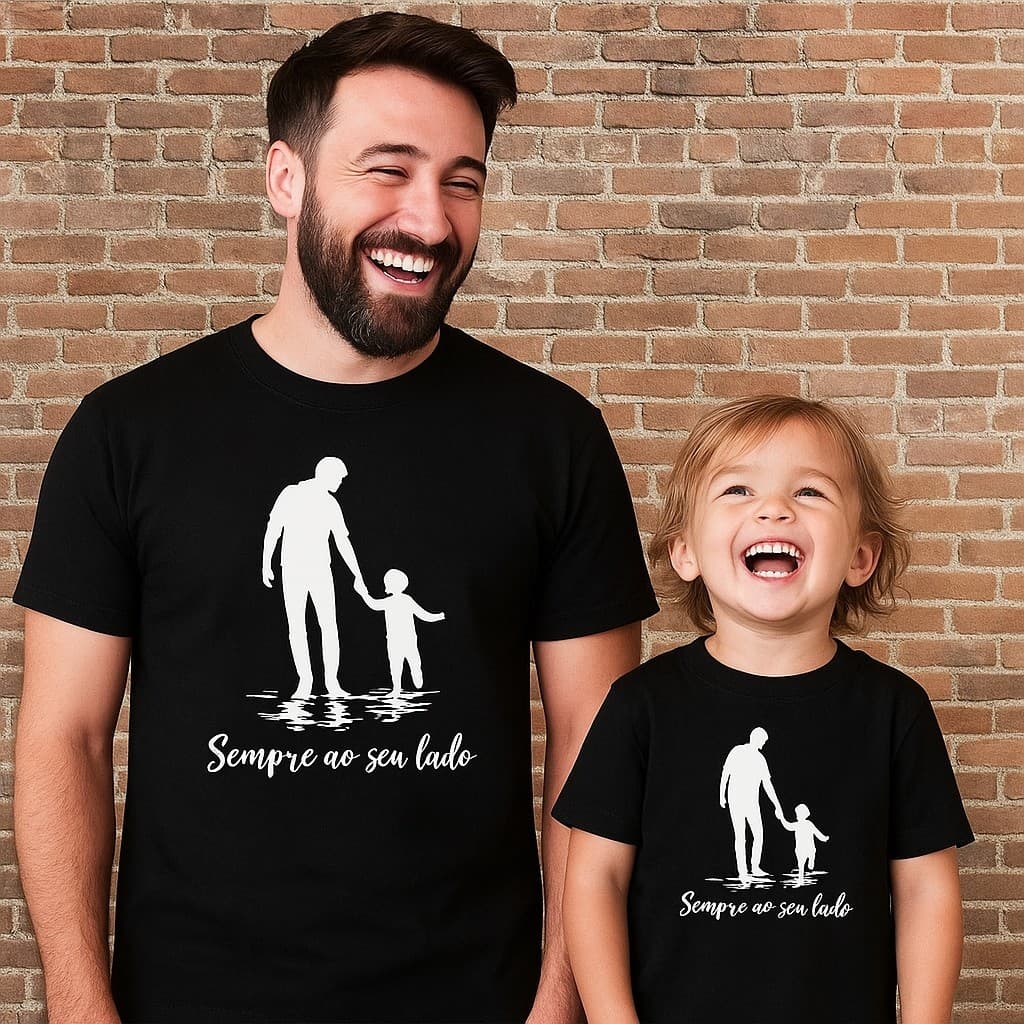 Kit Camiseta Pai e Filho Homenagem Estampada Sempre Ao Seu Lado 100% Algodão Premium