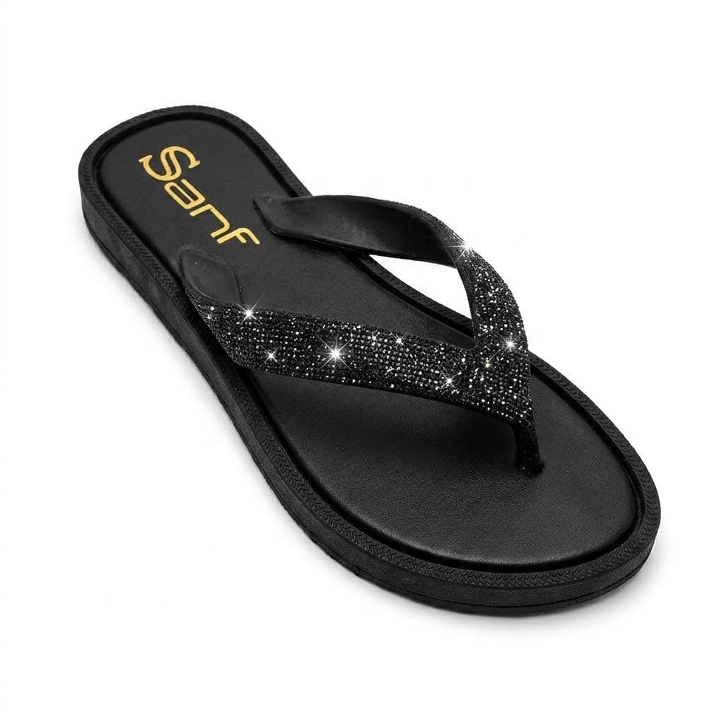 Chinelo Sanf Rasteirinha Brilho Glitter Confortável Macia Leve Antiderrapante Solado Borracha