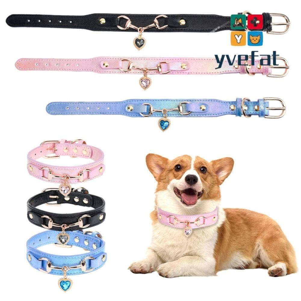 Coleira Ajustável Para Animais De Estimação YVEFAT , Acessórios Em Couro PU , Gato E Cachorro , Strass Brilhante