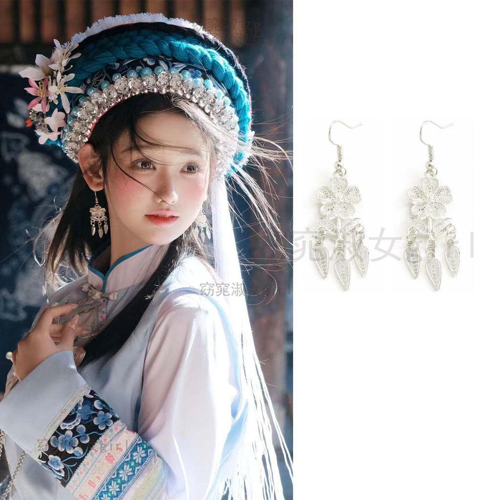 Estilo étnico Yunnan Dali viagem tiro brincos branco étnico foto oco flor brincos nicho Design brincos