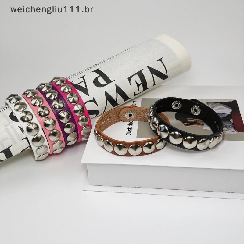 # weicheng Pulseira De Corrente De Rebite Estilo Ro Couro Spike Design Punho Ajustável Para Homens E Mulheres Acessórios
