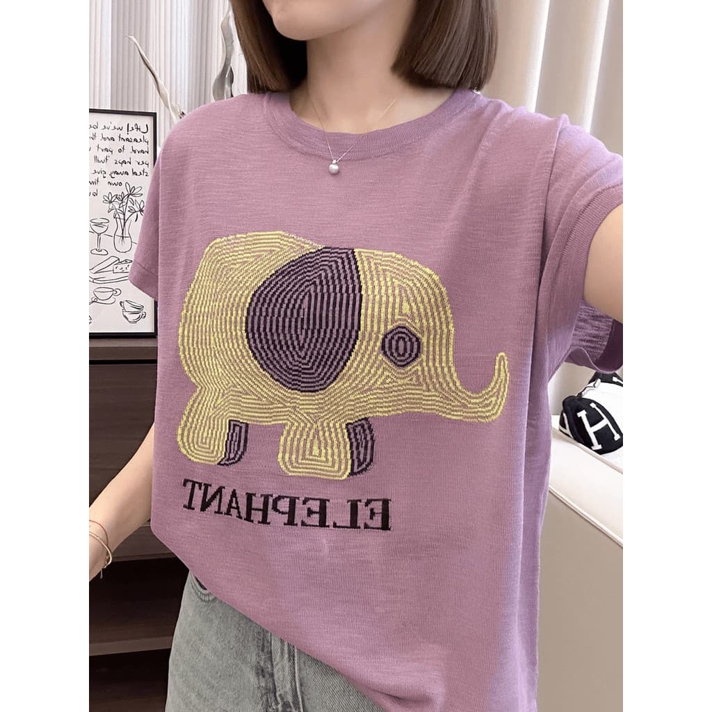 Solto mais magro olhar [40-100kg] em torno do pescoço dos desenhos animados impresso camiseta de manga curta feminina ve