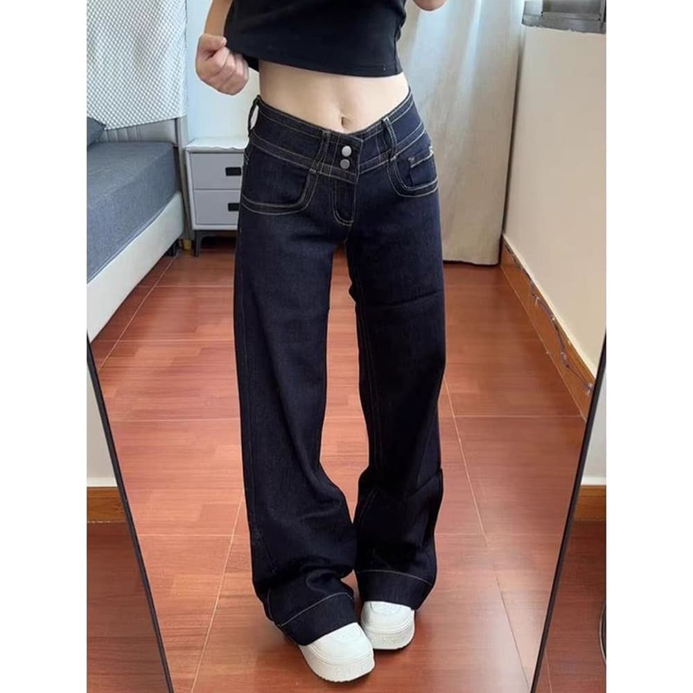 Azul escuro cor primária cintura baixa não Leggings Micro-Flap Jeans feminino 2026 novo estilo americano pequeno calças