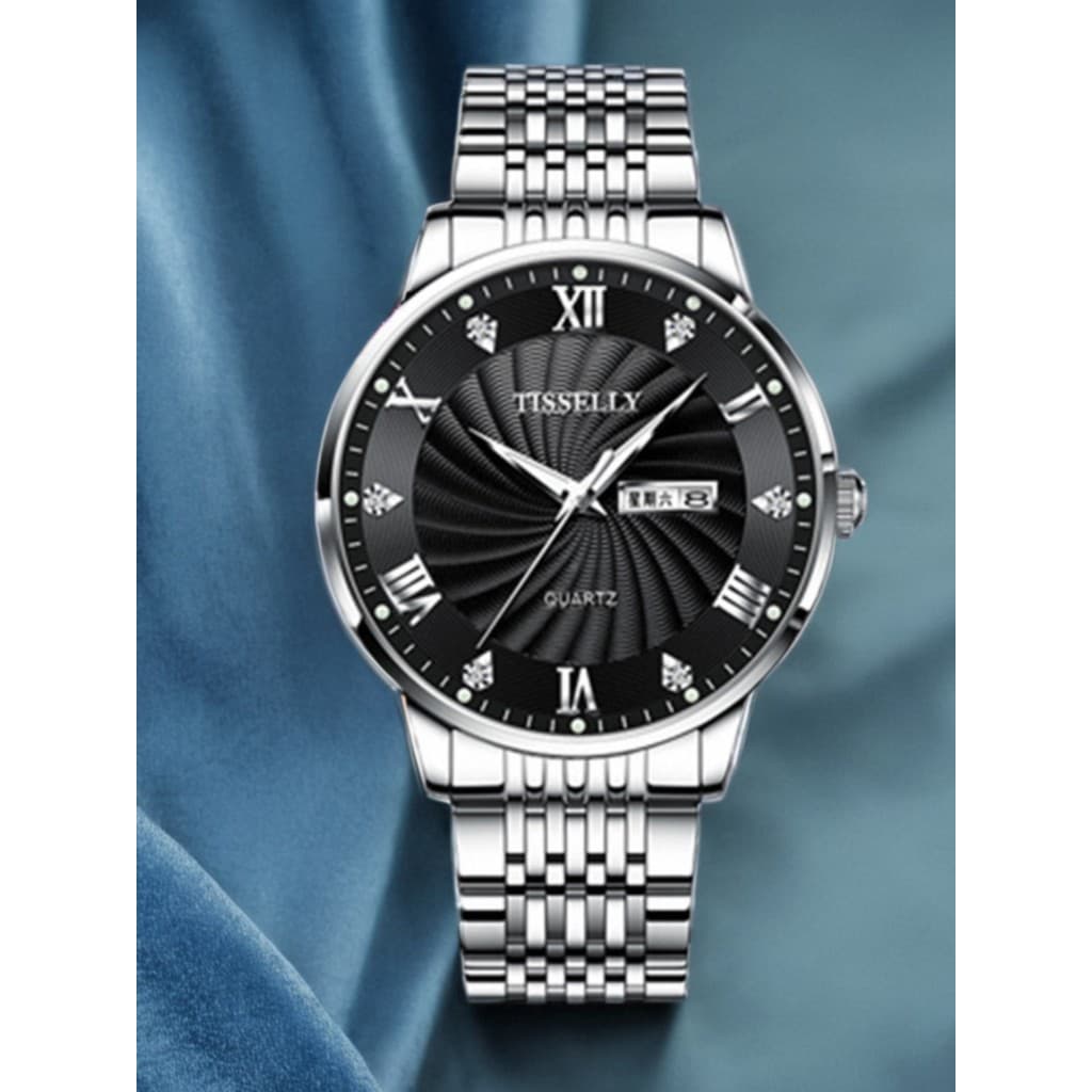 Top dez marcas relógio masculino calendário semana banda de aço diamante nobre relógio masculino simples pai relógio de