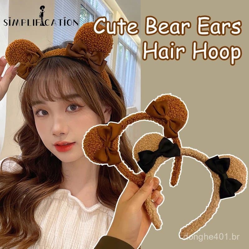 Lovely Bear Ears Ribbon Hoop Hair/Sweet Plush Wash Face Hairbands/Acessórios De Cabelo De Fita Feminina Simples