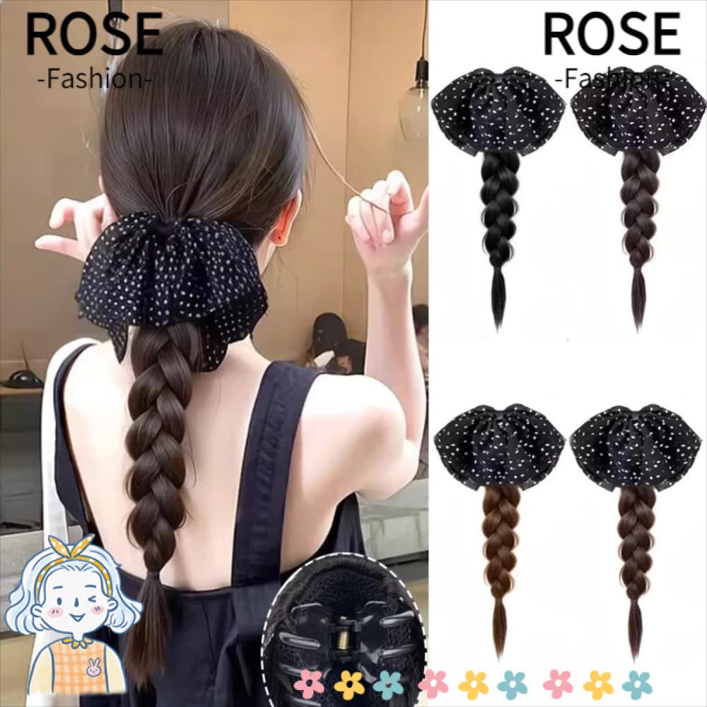 ROSEGOODS Rabo De Cavalo Trançado , Peruca De Sintético Com Laço De Bolinhas E Baixo , Acessórios De Cabelo