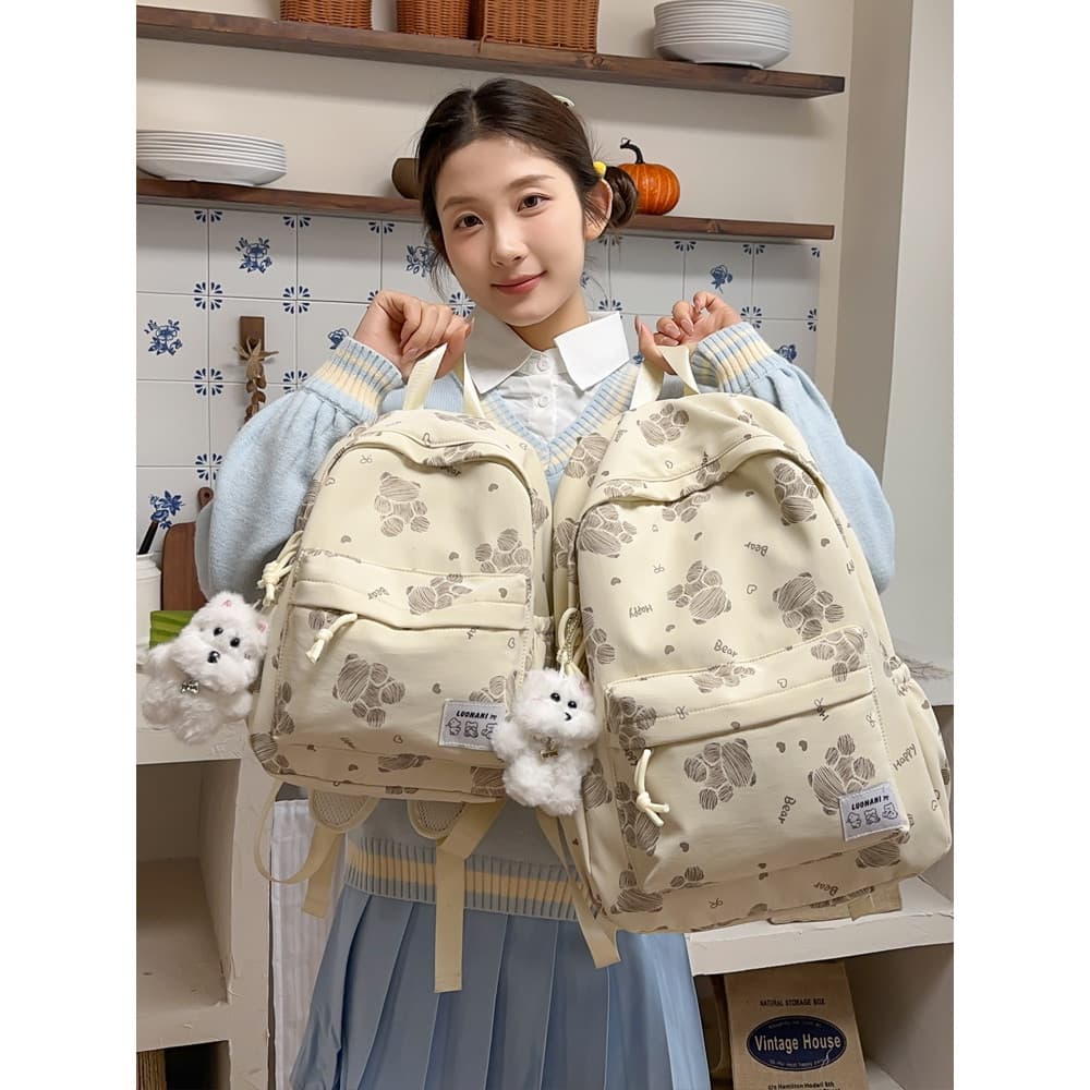 2026 novo estilo mochila feminina estudante universitário urso impressão mochila feminina estudante do ensino médio leve