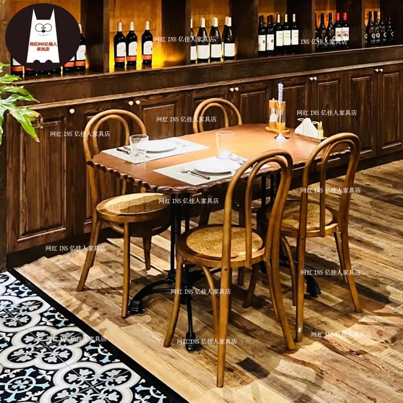 Cadeira de mesa de restaurante ocidental americano combinação café barra clara Retro mesa quadrada de madeira maciça mes