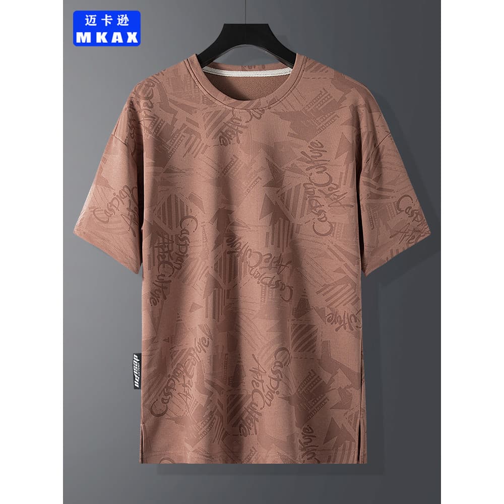 Macaron manga curta masculina verão Retro pesado impressão mais gordura plus Size camiseta ins Country Street Wear meia