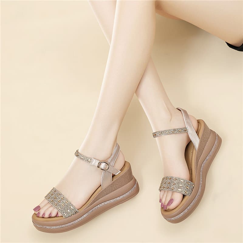 Commuter Casual All-Match confortável sandálias de boca rasa strass moda sapatos femininos sandálias de verão de sola gr