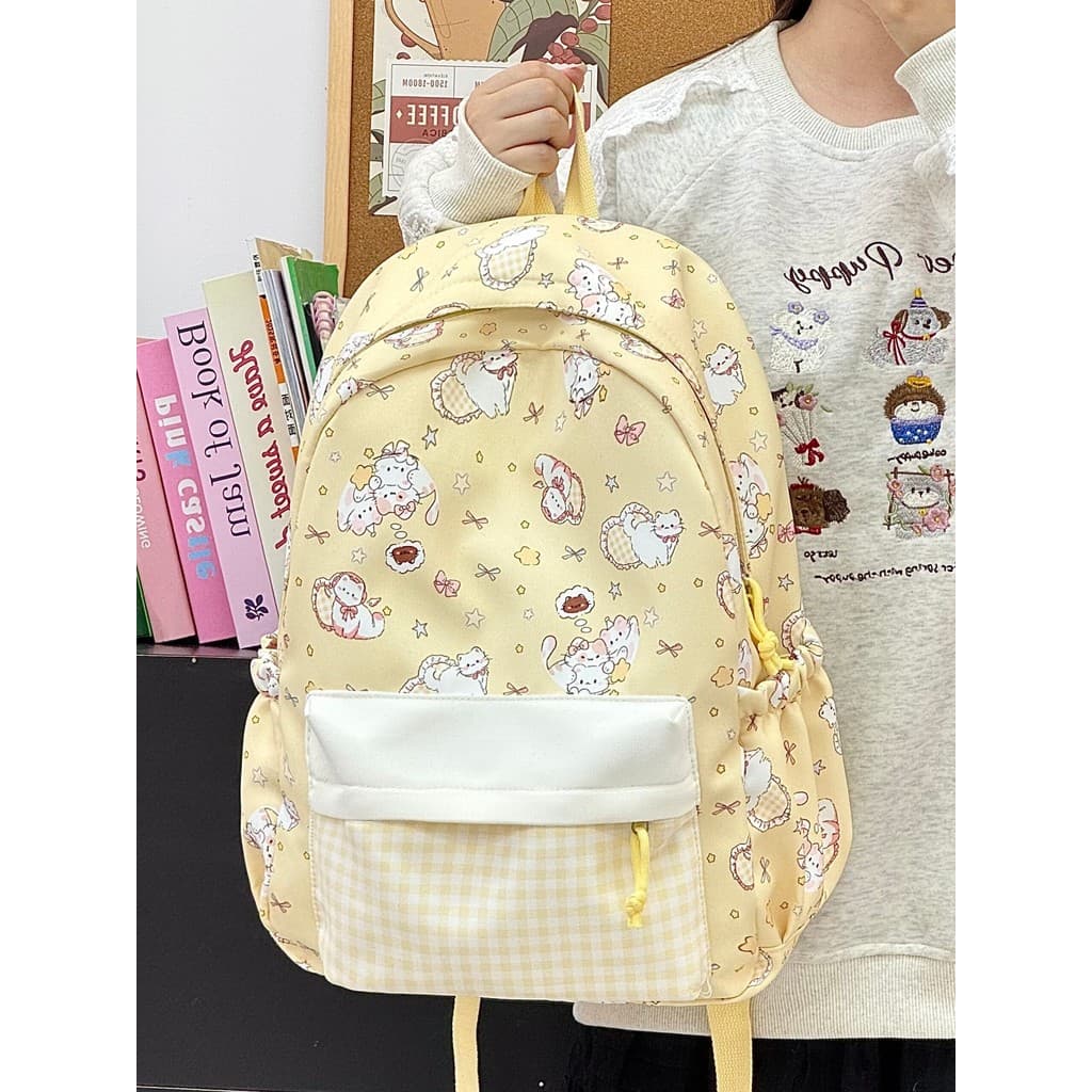 Japonês macio menina gato impressão mochila feminina de alto valor menina coração mochila estudantes do ensino médio est