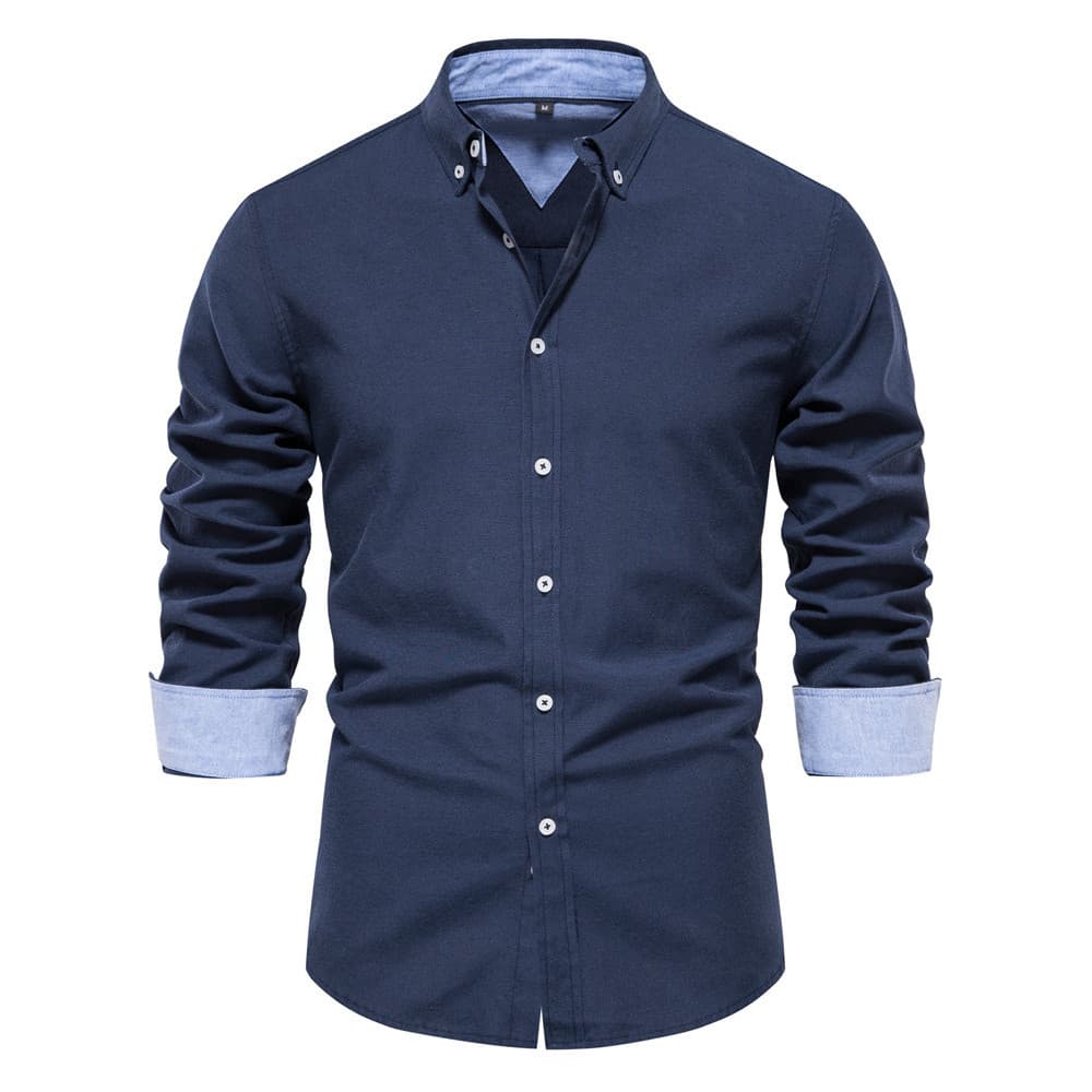 Outono novo estilo tamanho europeu camisa Slim-fit masculina Casual topo masculino All-match moda cor sólida manga compr