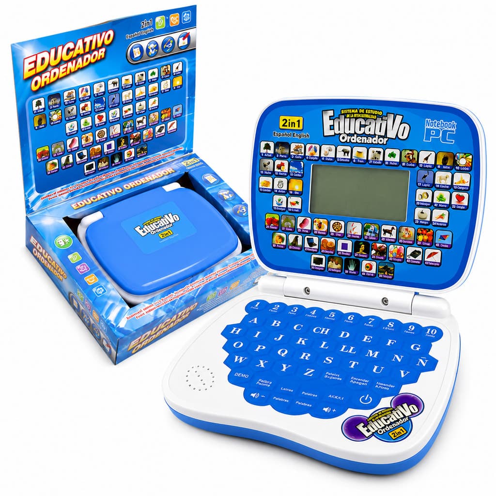 Mini Notebook Educativo Azul Infantil Com Atividades Inglês e Espanhol