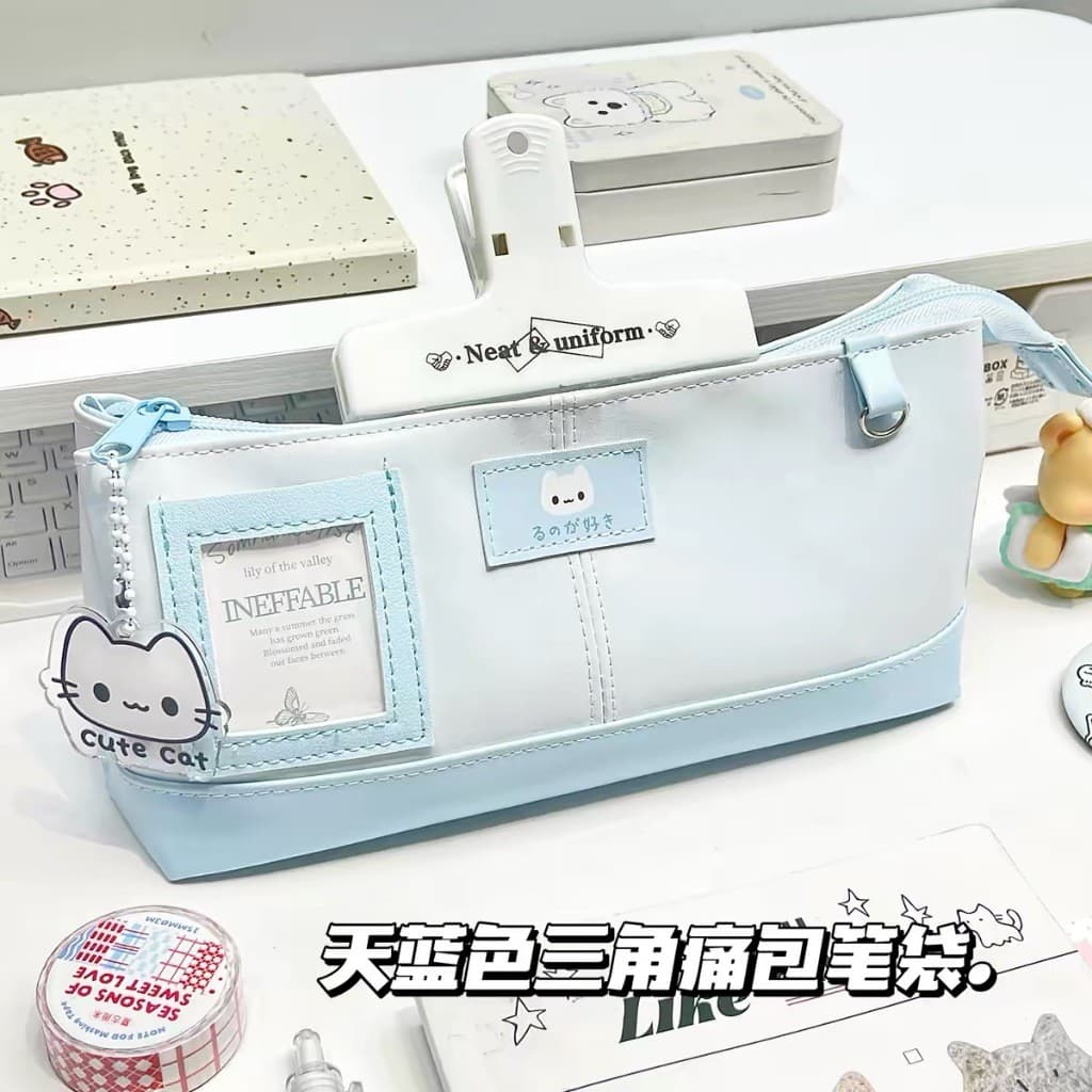 Estojo De Lápis De Grande Capacidade Caixa Multicamadas Vintage Céu Azul Gato Papelaria Bolsa De Cosméticos Presente Prê