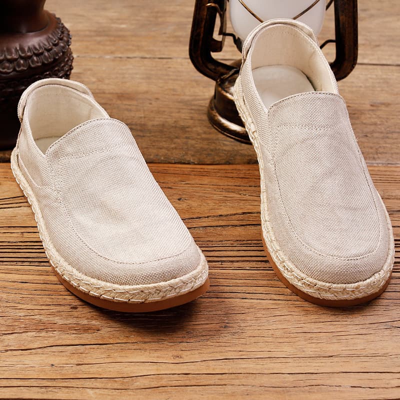 Verão estilo chinês linho balde sapatos deslizamento-em sapatos de pano masculino respirável palha preguiçoso sapatos Re