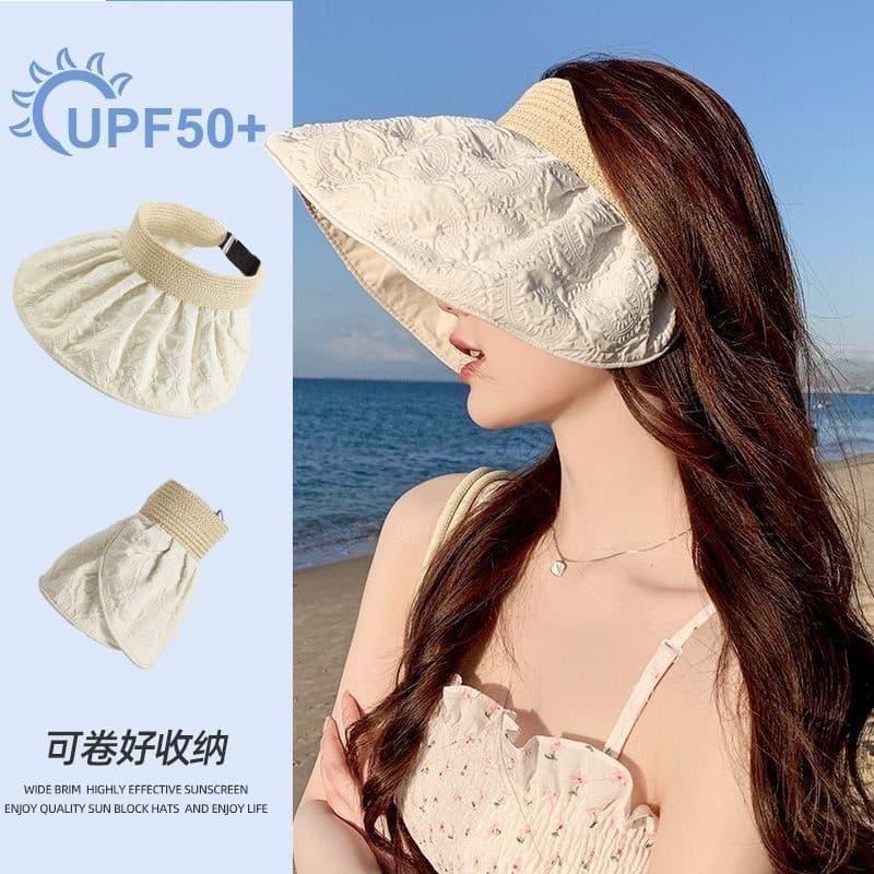 Chapéu de sol feminino verão 2026 novo estilo capa rosto aba grande Anti-UV chapéu de sol vazio topo chapéu de sol chapé