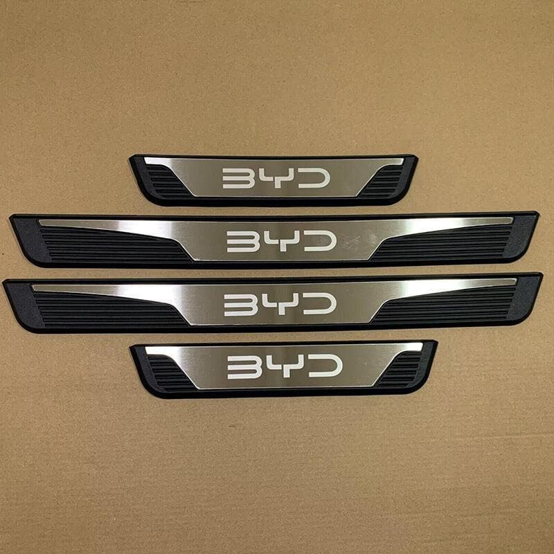 Aço Inoxidável Guarnição de Soleira Proteção de Porta de Carro para BYD Song Plus, Conjunto de 4 peças