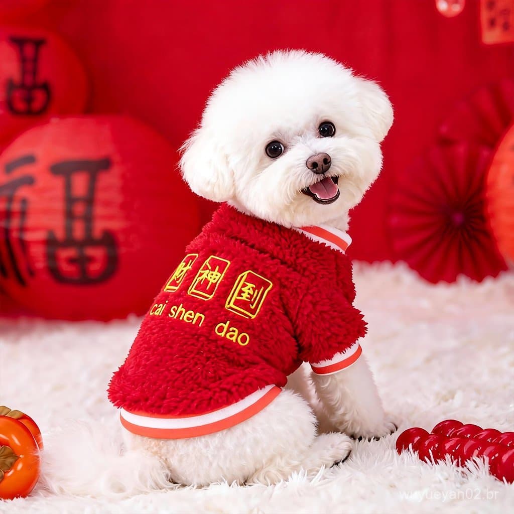 Ano novo roupas para cães outono inverno forro de lã moletom quente pequeno cão Bichon Pomeranian gato de estimação roup