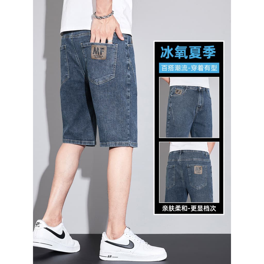 Shorts jeans masculino verão estilo fino Street wear 5 pontos Casual masculino exterior wear cinco pontos calças 2023 no