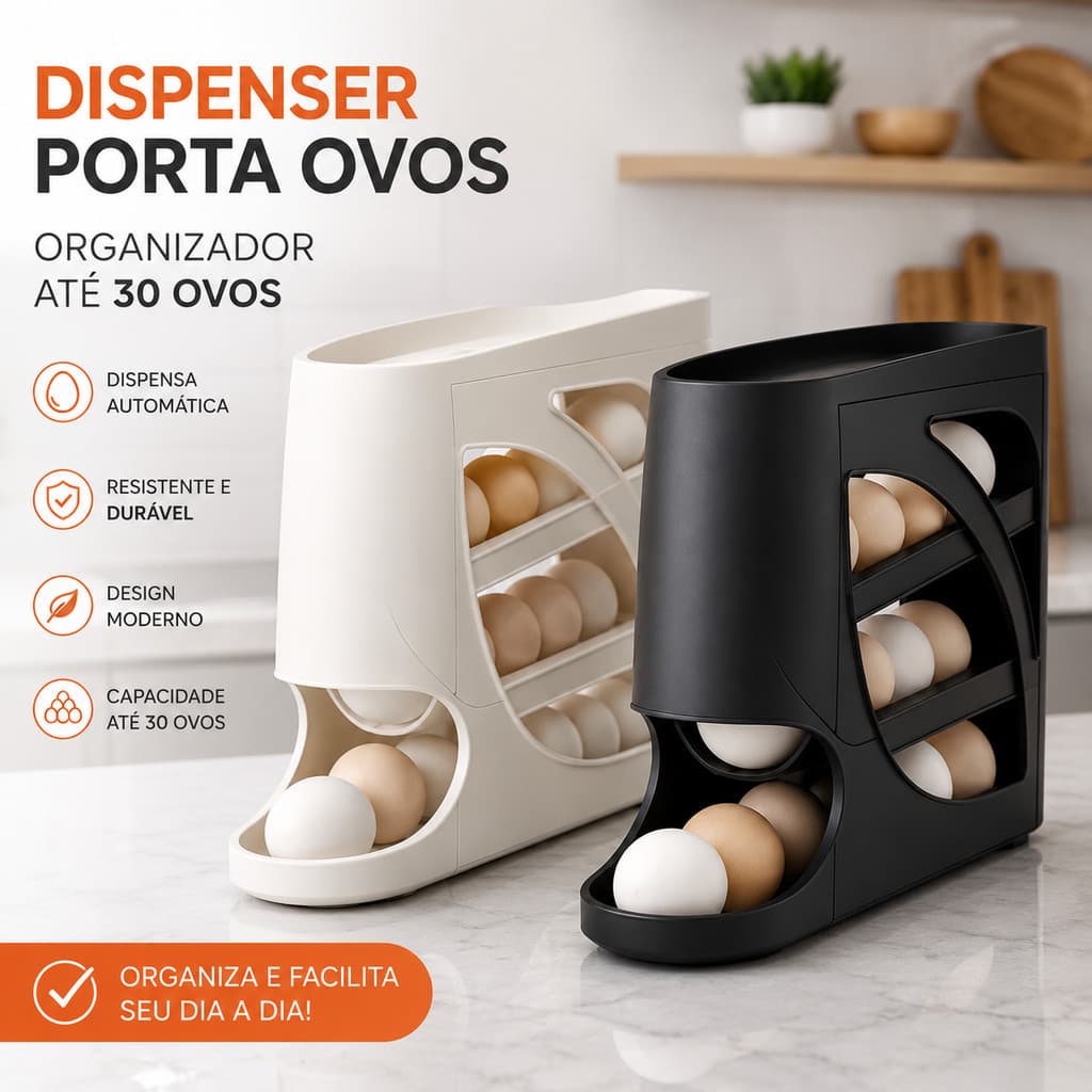 Porta ovos 4 andares em plastico para geladeira Organizador 30 ovo sistema rolante automatico