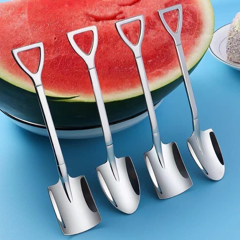 Colher criativa e fofa em formato de pá, colher doméstica de aço inoxidável para comer melancia, sobremesas e sorvete. M