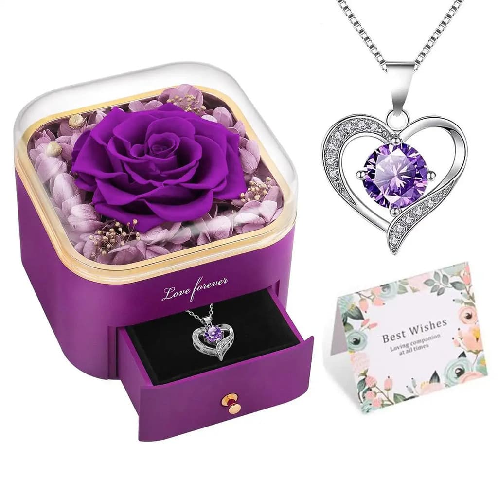 Caixa de Rosa Eterna DEEMEI com Pingente Preservado para Sempre e Colar, Melhor Presente para Mãe, Esposa, Namorada, Irm