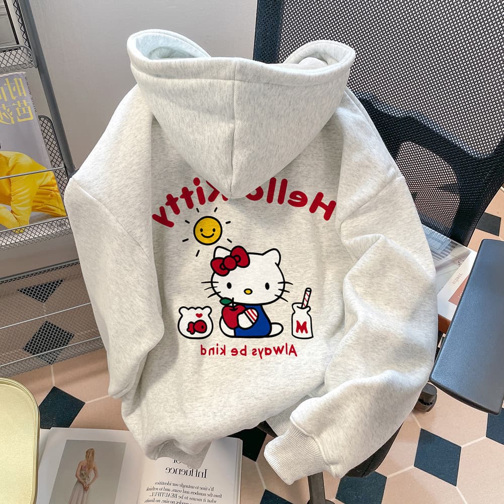 Estilo Coreano Moletom Com Capuz Feminino Novo Solto Hello Kitty Bonito Inverno