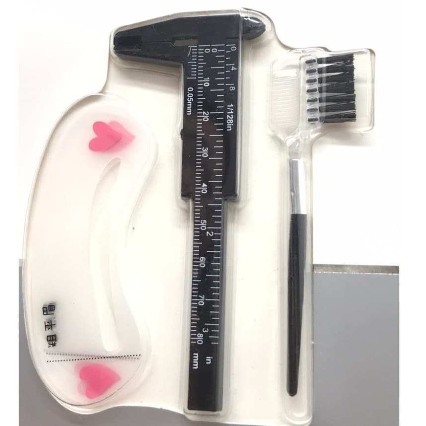 Kit Paquímetro + Molde + Escovinha Design Sobrancelha Micropigmentação Sobrancelhas Paquimetro Olhar