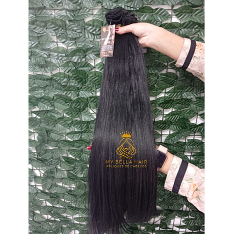 Cabelo Para Mega Hair na Tela Humanizado Preto Liso 50cm 100grs Natural Fibra Russa Bella Hair