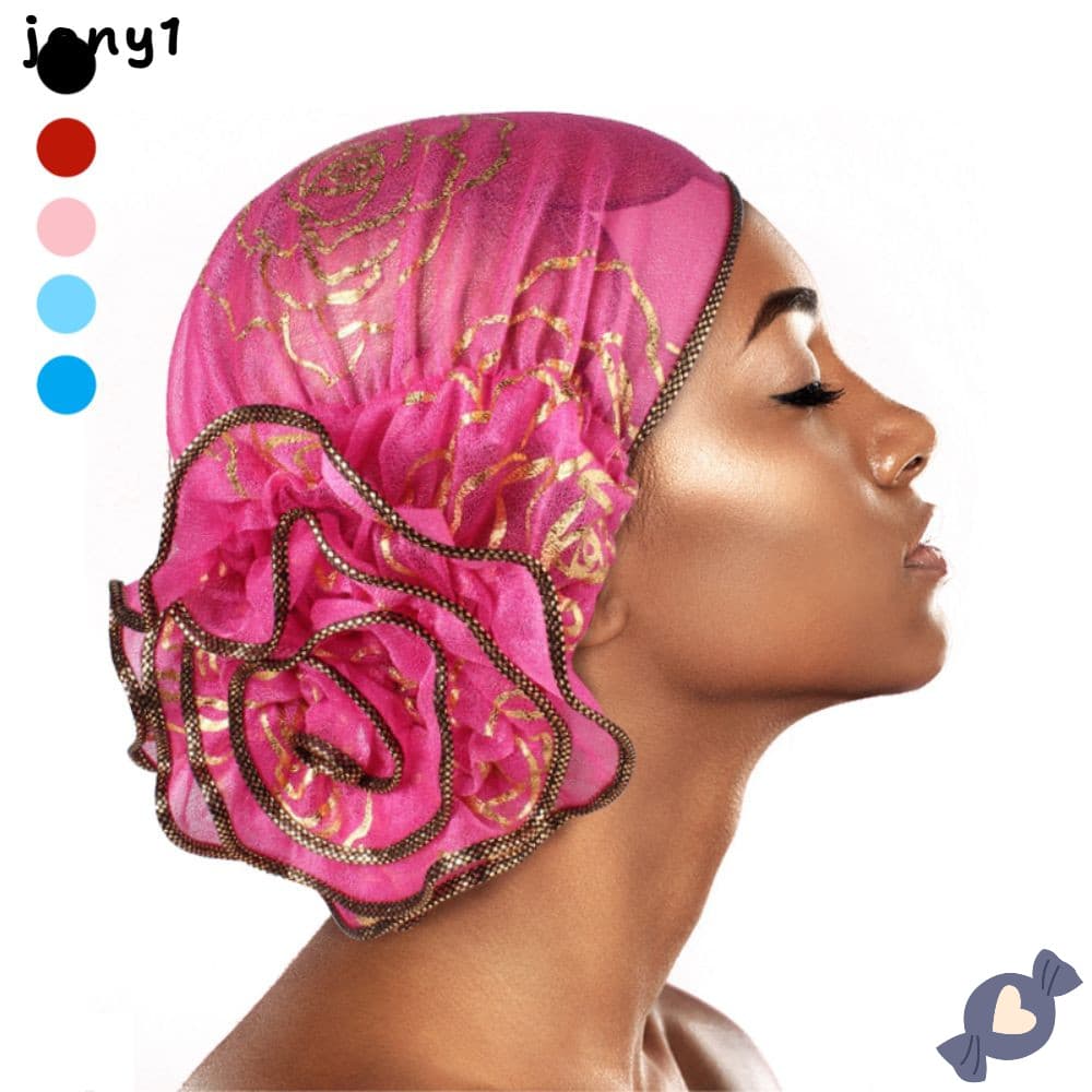 Bonés De Turbante THUY , Chapéu Feminino Elástico Com Flor Bronzeada , Gorros De Cabelo Casuais Leves E Respiráveis