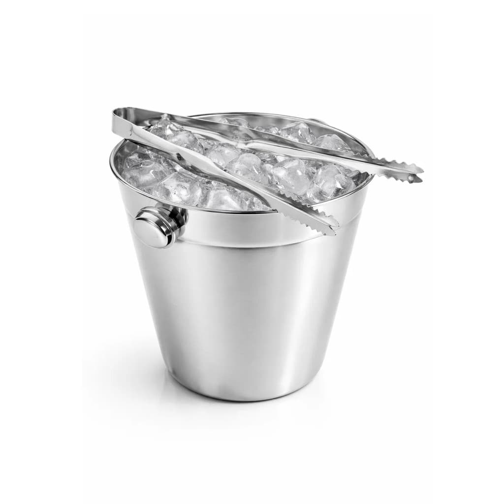 Kit Balde de Gelo Inox com Pegador Bar Drinks Churrasco Festa Premium Área Gourmet e Bebidas