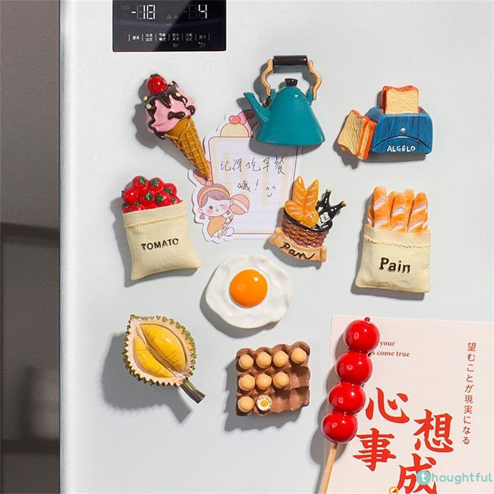 Pensativo Modelo De Comida 3d ímã De Geladeira Pão Dos Desenhos Animados Adesivo Magnético Geladeira Presente Foto Infor
