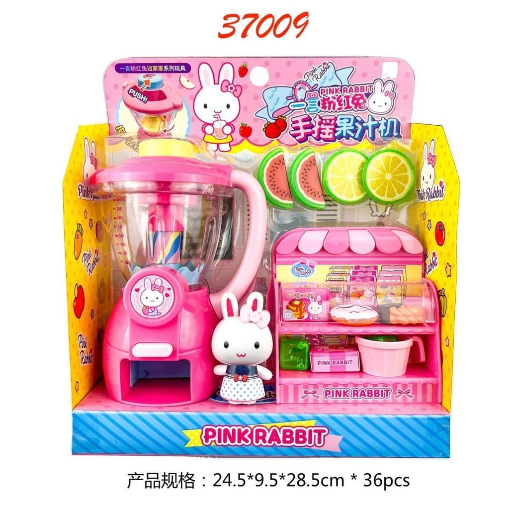Yiyan simulação de coelho rosa, casa de brincar com manivela manual, conjunto de brinquedos educativos para crianças-370