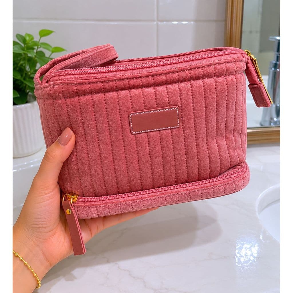 Necessaire Organizadora Veludo Com Alça Para Viagem Poliéster