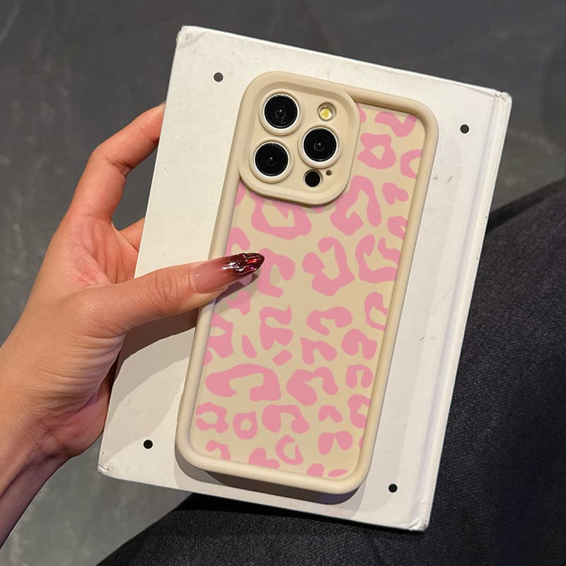 Estojo de telefone celular com padrão de impressão de leopardo rosa antigo branco da escada para iPhone