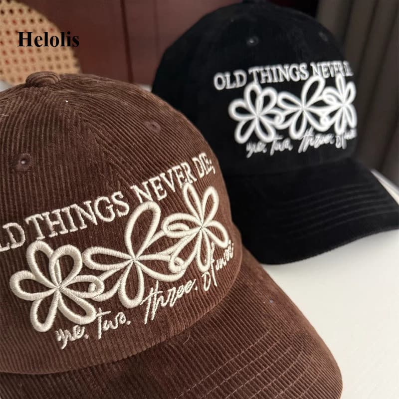 Helolis Estilo Coreano ins floral Bordado Veludo Boné De Beisebol Para Homens E Mulheres , Outono Inverno Esportes Casua