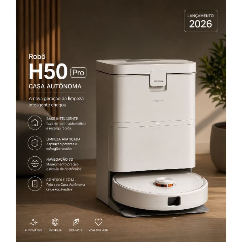Robô Aspirador H50 Pro Limpeza Inteligente Premium Lavagem Automática +Sucção 15000Pa