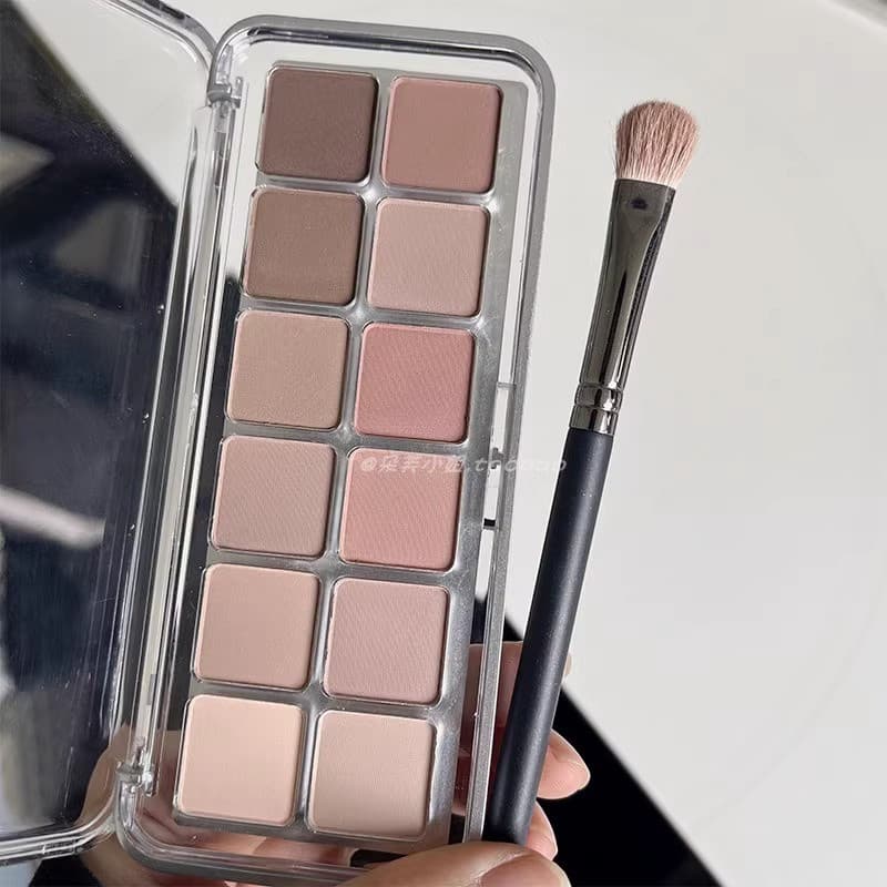 Prato destino de pele de azeitona!Paleta de sombras totalmente fosca de 12 cores, espuma para os olhos inchados, cor ter