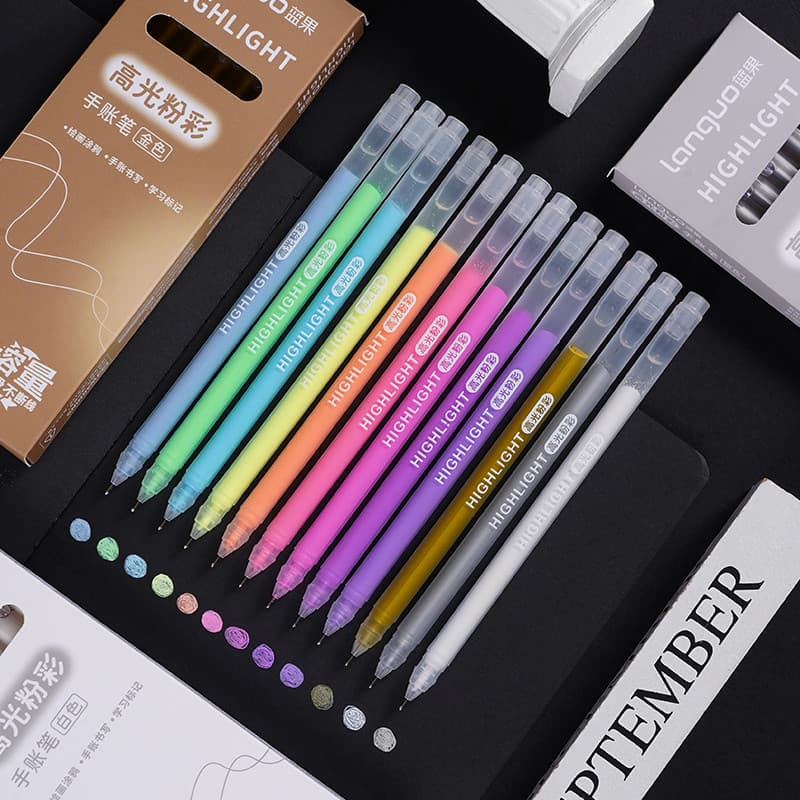 Languo Art Highlight Pintura Caneta Cor Caneta Gel Branca de Grande Capacidade Pastel Simples Alternativa Marca Chave Do