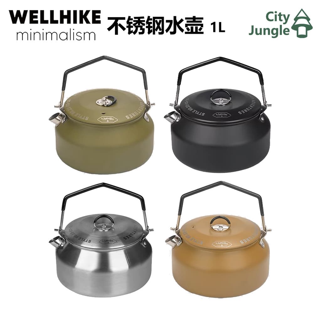 WELLHIKE chaleira ao ar livre 01L chaleira de aço inoxidável Mini auto-condução acampamento piquenique bule cafeteira