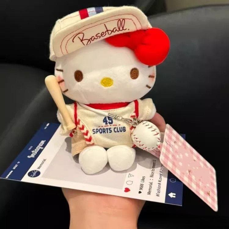 Estilo de beisebol Hello Kitty pingente de pelúcia All-Match saco mochila chaveiro bonito boneca menina presentes bom pr