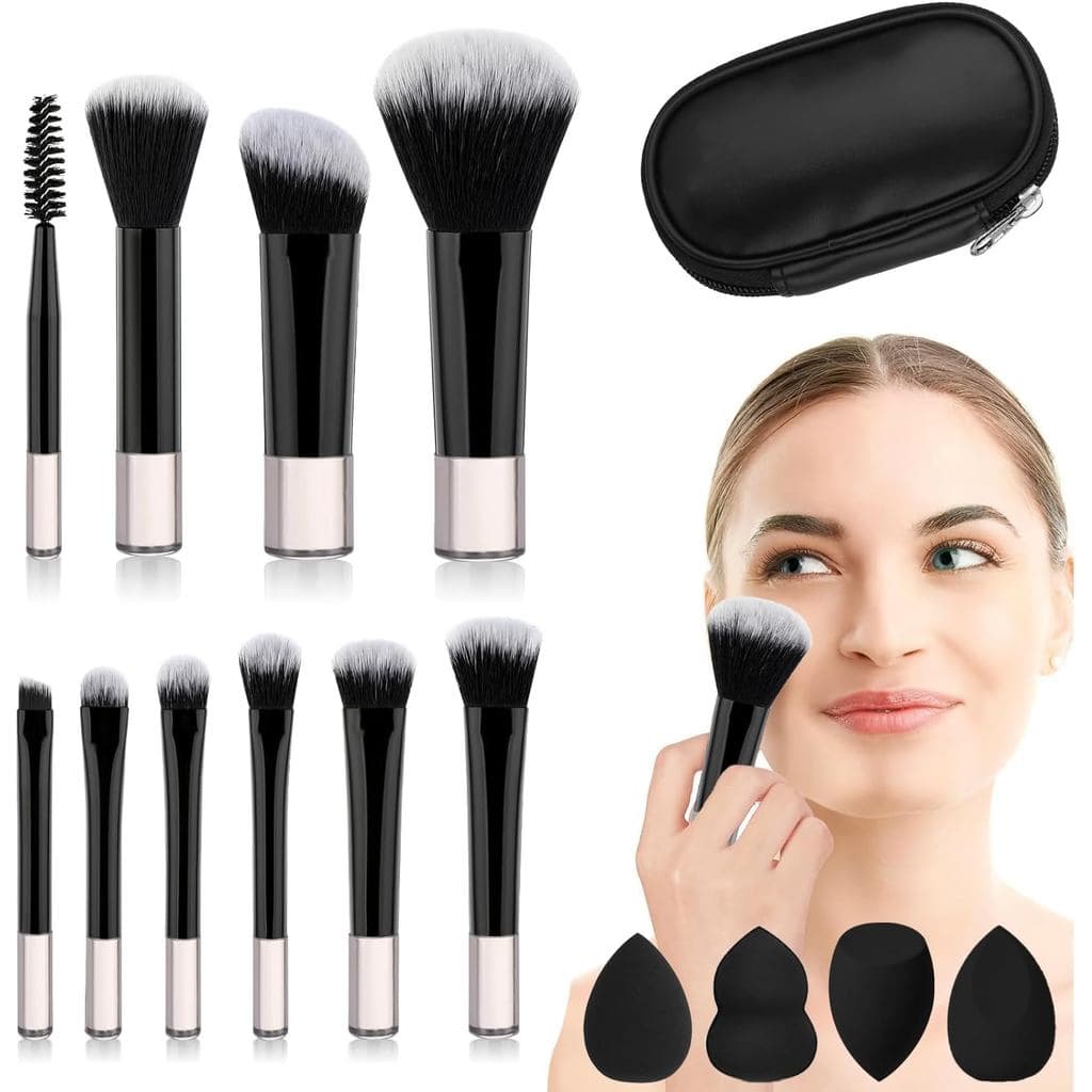 Pincéis De Maquiagem , JASUVII 10 Conjunto De + 4 Puffs , Base , Olhos , Bochechas E Rosto Ma