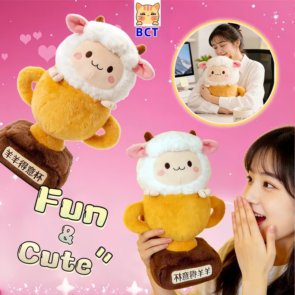 BCT ✨ Bonito Troféu De Cordeiro Boneca De Pelúcia Criativo Desenho Animado Animal Plushie Brinquedos 40cm Travesseiro De