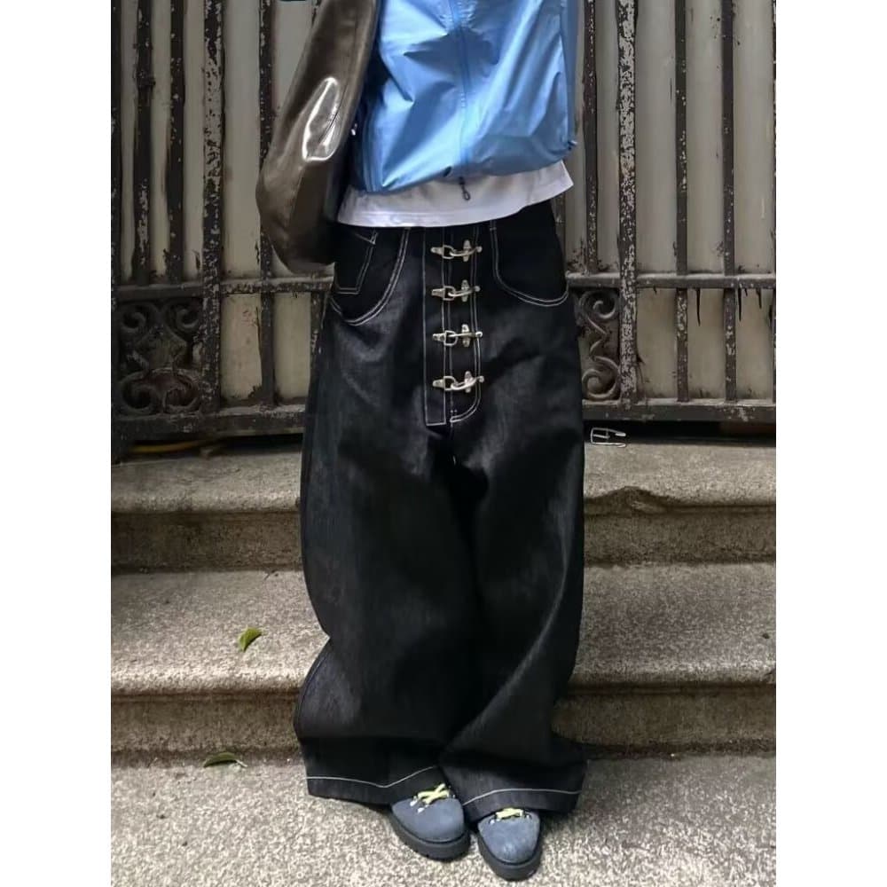 Americano Retro lavado Jeans masculino em linha reta solto Machete perna larga rufião bonito calças de alta qualidade na